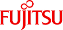 Logo Fujitsu Rouge : Symbole de l'Infini et Nom de Marque Logo rouge de Fujitsu sur fond noir, incluant le symbole de l'infini stylisé au-dessus du nom.