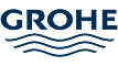 Logo GROHE : Qualité et Design pour l'Eau Logo de la marque GROHE en lettres capitales bleues foncées, surmontant trois lignes ondulées symbolisant l'eau.